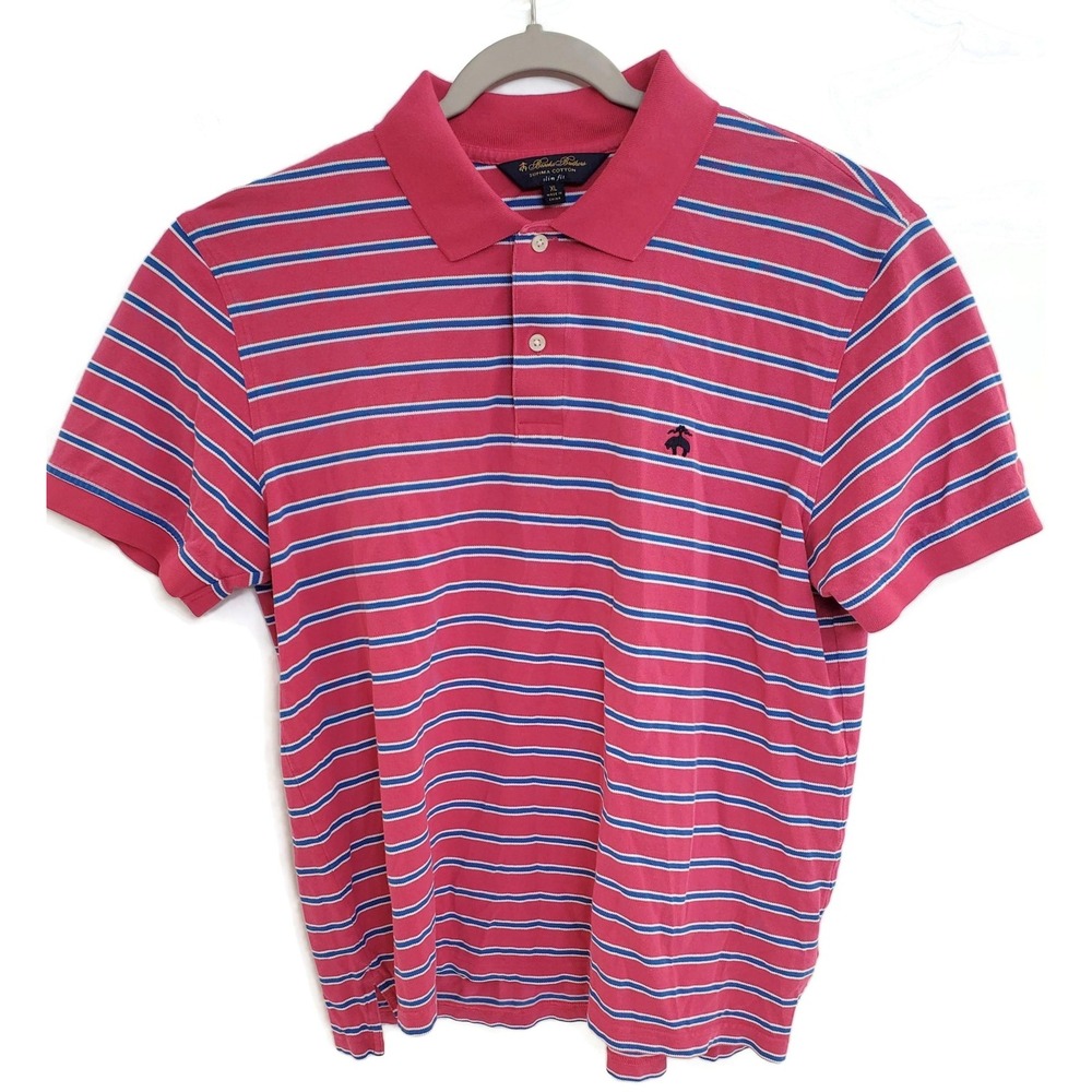 Brooks Brothers Polo Shirt Mens XL Red Striped Supima Cotton Slim Fit Soft